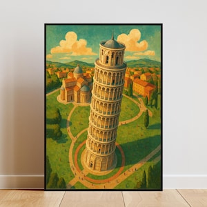 Lámina de arte mural vintage de Pisa, Torre Inclinada de Pisa, descarga digital, póster de arquitectura italiana, lámina de viaje retro italiana, descarga instantánea