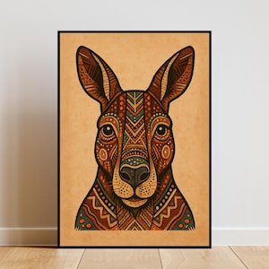 Stampa artistica da parete con canguro / Download digitale di mandala con animali / Arte tribale boho / Decorazioni australiane / Download immediato