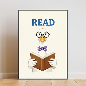 Reading Goose Print, Classroom Wall Art, Book Club Wall Art, Silly Goose Book Club Wall Art, Classroom Art, Book Lover Wall Art