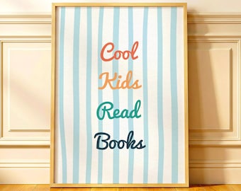 Libros para niños, póster de descarga digital, arte mural con libros para niños, aula inspiradora, póster para habitación infantil, rincón de lectura, póster de libros