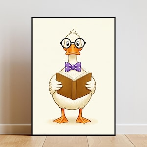 Reading Goose Digital Print, Silly Goose Print, Silly Goose Art, Bookish Poster, Bookish Prints, Classroom Wall Art, Book Club Wall Art