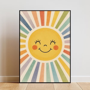 Sun Playroom Print, Sun Nursery Poster, Boho Nursery Wall Decor, Cute Sun Print, Girls Room Decor, Rainbow Playroom, Digital Download