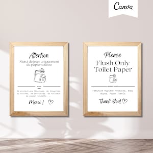 Poster Non buttare via niente, solo carta igienica, fossa settica, poster WC francese e inglese, poster WC per Airbnb Canva