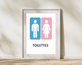 Toilet poster - pink and blue toilet poster - WC poster to print - men's/women's poster for toilets - WC decoration