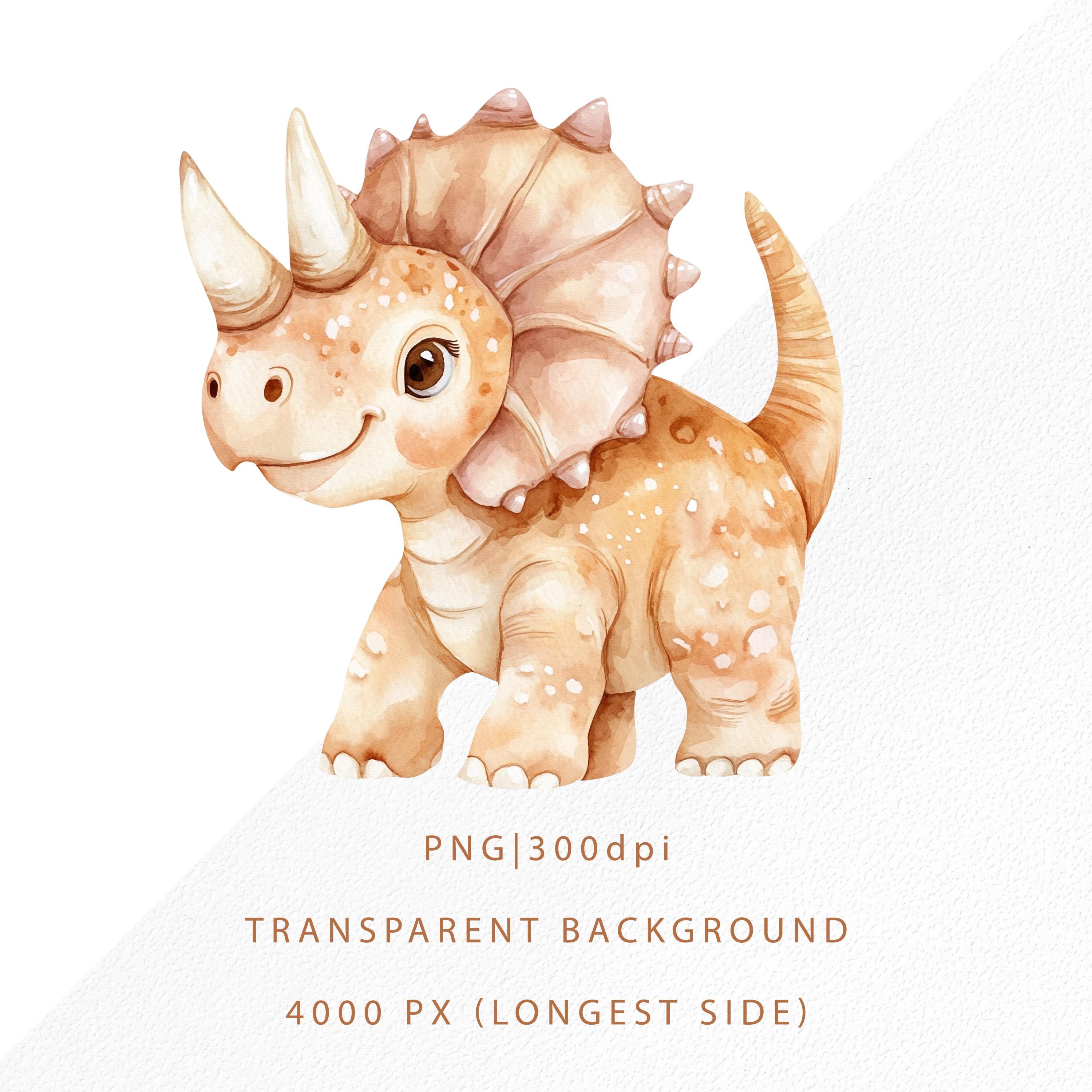 かわいい赤ちゃんトリケラトプスの水彩画クリップアート、恐竜の保育園