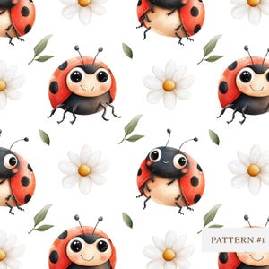 Modello senza cuciture con coccinelle carine / Modelli senza cuciture / Download immediato / Carta digitale stampabile / Motivo ripetuto / Stampa su tessuto / 300 dpi