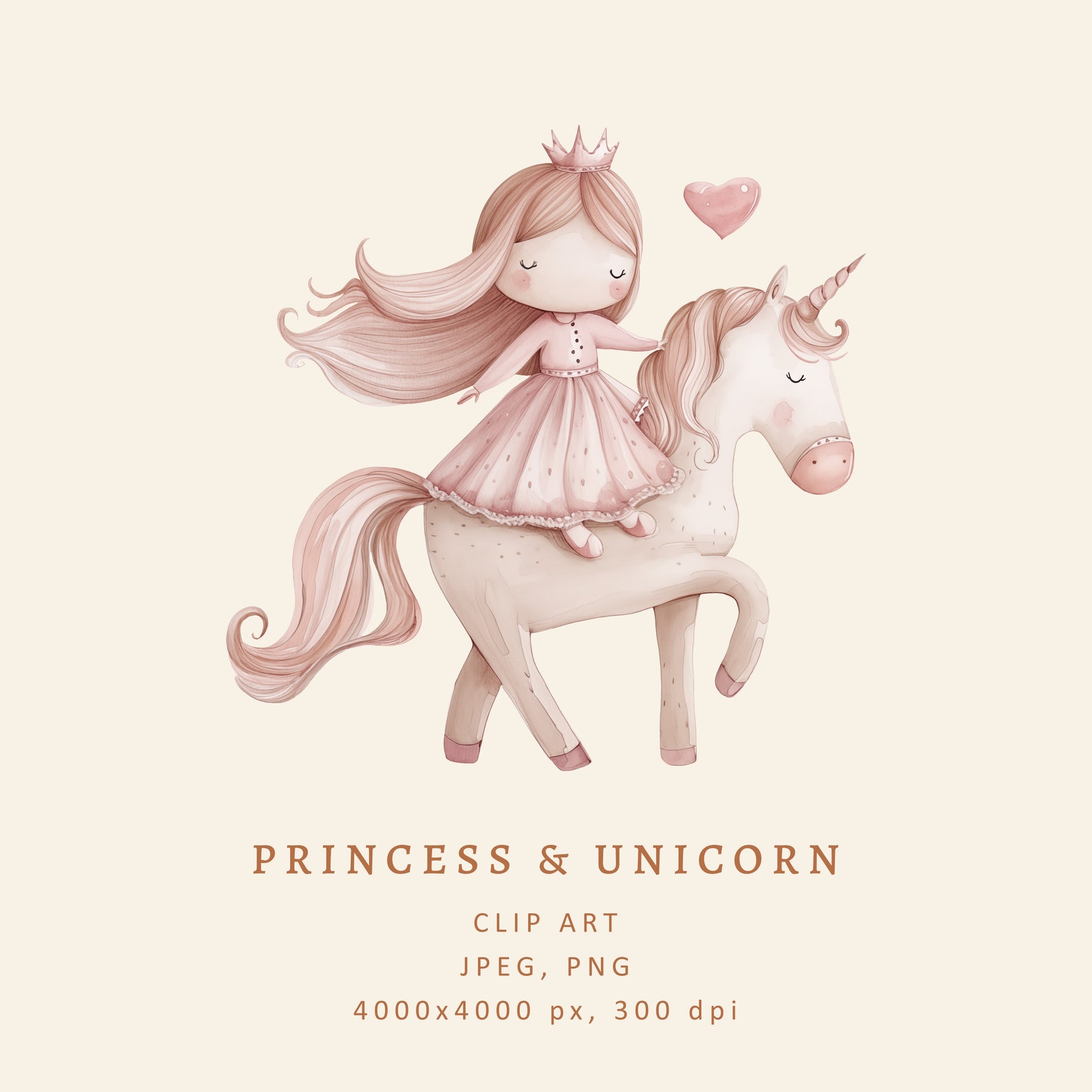 Princess With Unicorn Clipart-unicorn Watercolor Illustration-girl ...