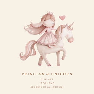 Prinses met eenhoorn clipart-eenhoorn aquarel illustratie-meisje clipart-baby print-kwekerij print ontwerp-commercieel gebruik-schattige kinderen afbeelding