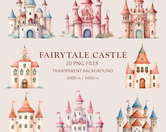 Aquarela Rosa Castelo De Fadas Clipart-Princess Castle-Magical Kingdom-Magical Castle PNG-Fairytale Castle PNG-Berçário arte-Arquivos de sublimação