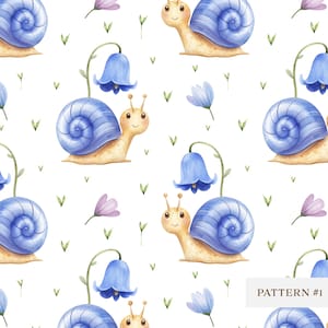 Schattige slak naadloze patroon, aquarel slak digitaal papier, Animal Print, lente bos stof PNG, kinderen scrapbooking, Instant Download