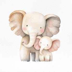 Clipart aquarelle éléphant maman et bébé, téléchargement numérique animaux Safari, baby shower graphique/chambre d'enfant Decor/Sublimation fichier/mignon éléphant