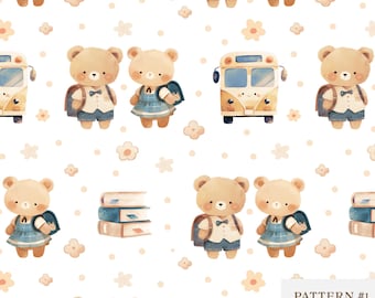 Teddy Bears seamless pattern-Back to school pattern-Fabric Design-Digital Paper-Seamless pattern with cute Bears-Repeat Tile-Surface Pattern