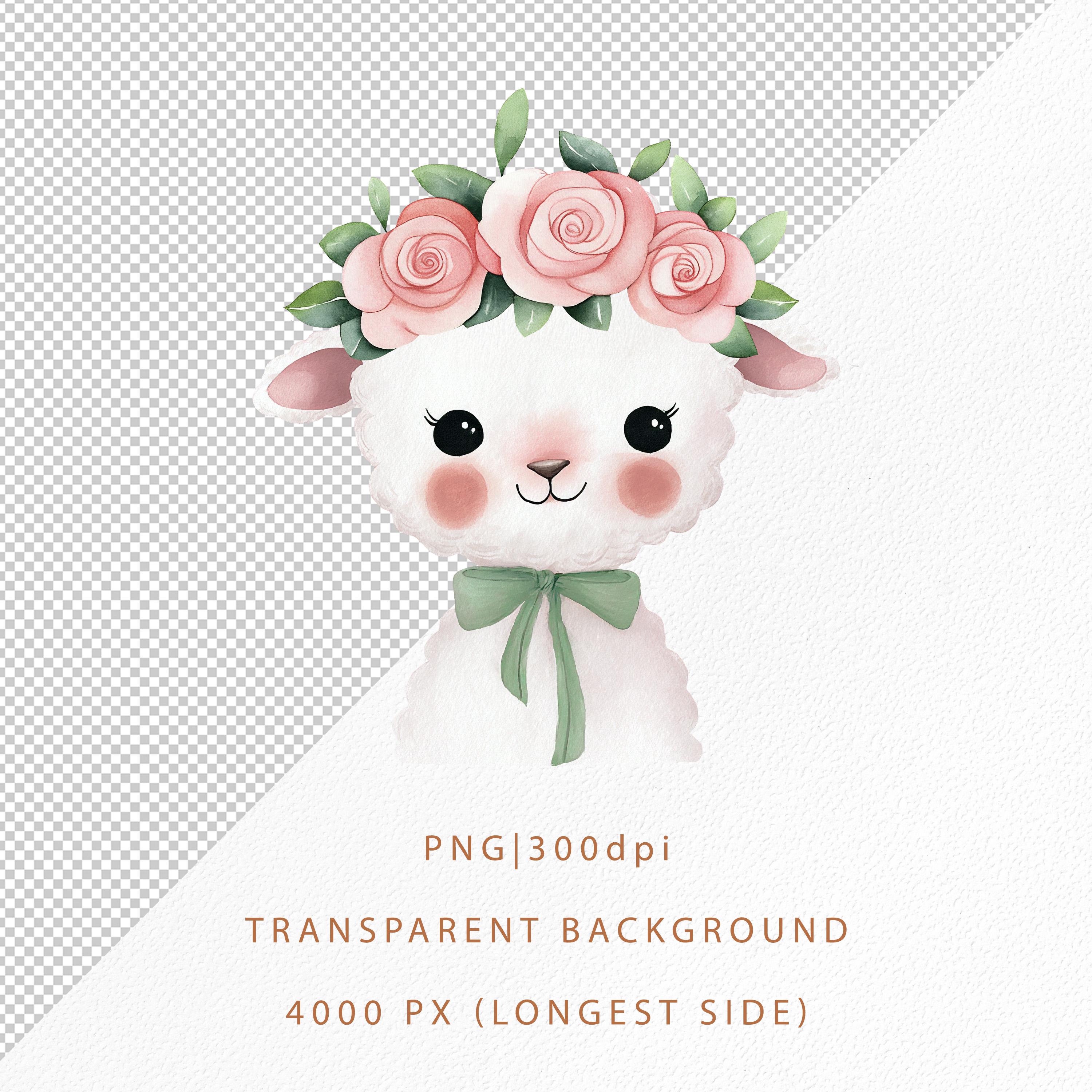 Cute Lamb With Floral Crown Clipart – Baby Sheep Wall Art, Nursery 