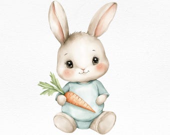 Conejito de acuarela PNG, ilustración de conejo adorable para decoración infantil, invitaciones para baby shower, arte infantil, scrapbooking, archivo de sublimación