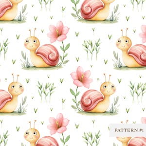 Schattige slak naadloze patroon, aquarel slak digitaal papier, Animal Print, lente bos stof PNG, kinderen scrapbooking, Instant Download