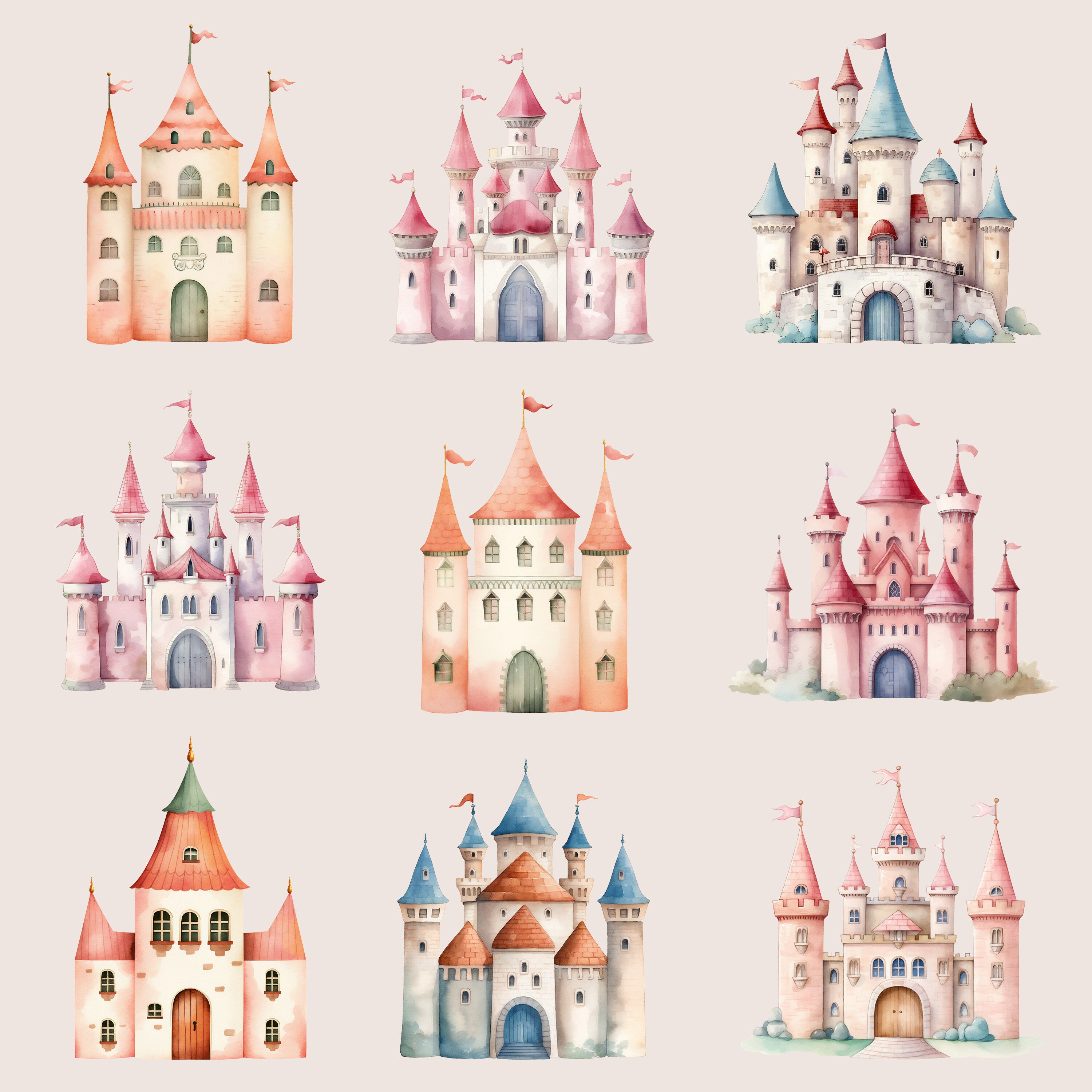Watercolor Pink Fairy Castle Clipart-princess Castle-magical Kingdom ...
