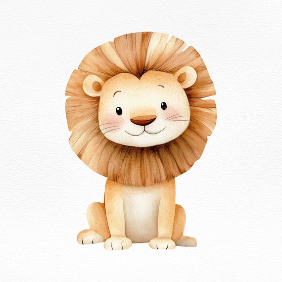Cute Watercolor Lion Illustration for Kids Room Decor, Safari Animal Nursery Art PNG,Digital Download,Jungle Baby Room Wall Art,Sublimation