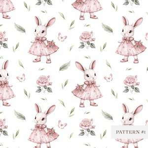 Süße Hase Mädchen Muster-Aquarell Kaninchen Muster-Digitales Papier-Baby Rapportmuster-Kinderzimmer Stoff Design-Kinder Tapete-Tier