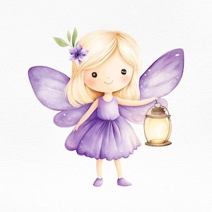 Clipart de Hada Morada - Ilustración de Hada en Acuarela, Arte Fantástico Lindo, Hada Digital PNG, Decoración Infantil Original, Descarga Instantánea