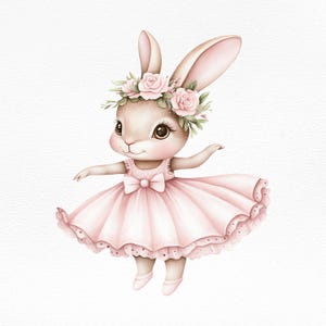 Aquarell Ballerina Bunny Clipart PNG Floral-Kaninchen Clip Art-Ballet Häschen Im Tutu Kleid-Baby Kaninchen PNG-Kinderzimmer Dekor PNG-Kommerzielle Nutzung