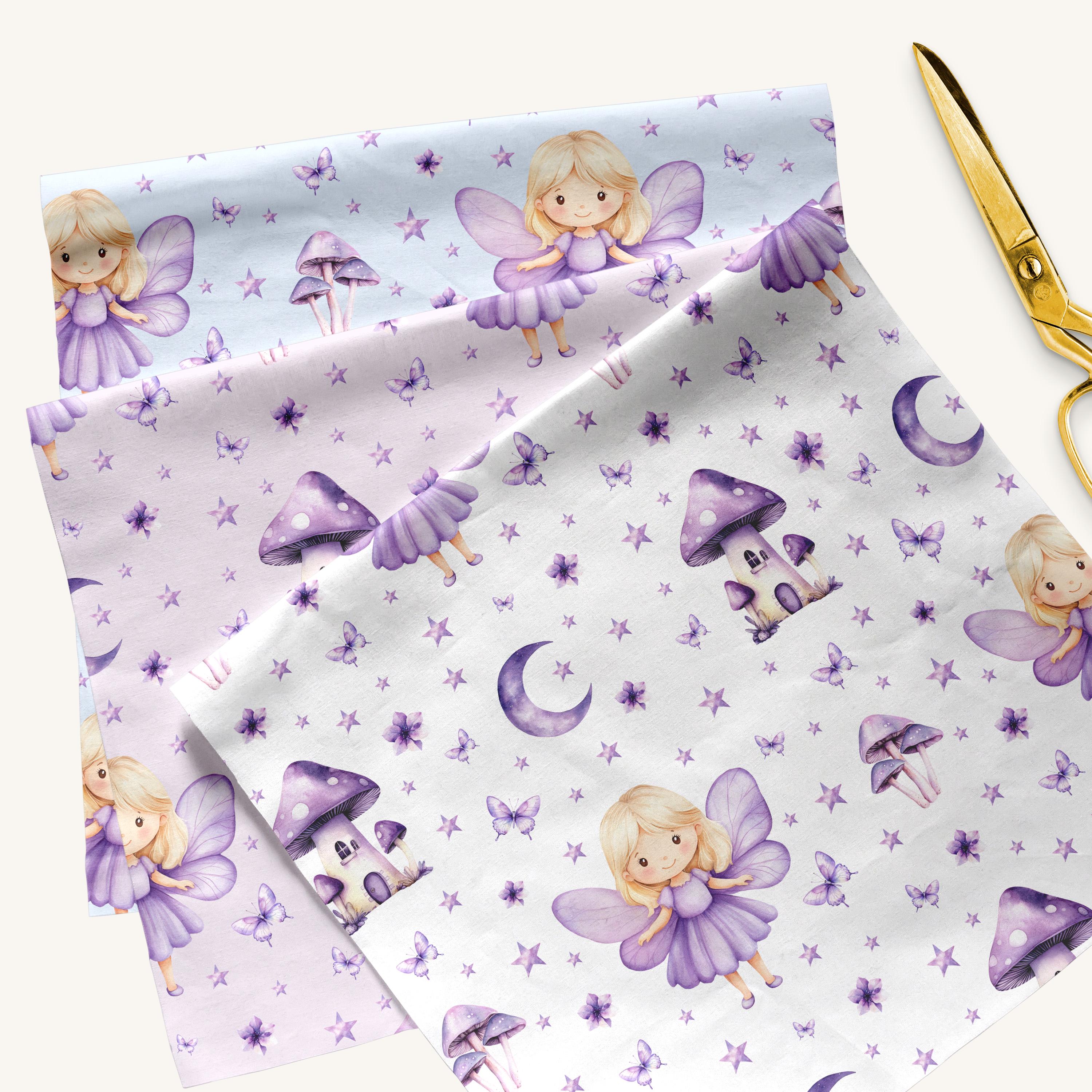 Purple Fairy Seamless Pattern, Cute Fairy Digital Paper, Watercolor ...