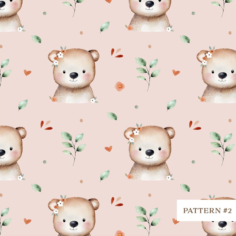 Seamless Watercolor Bear Pattern, Cute Teddy Bear Digital Paper, Baby ...