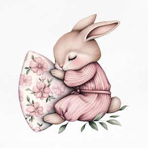 Cute Watercolor Bunny Clipart, Sleeping Bunny PNG, Boho Rabbit Clipart, Sweet Dreams PNG, Bunny Baby Shower, Bunny Birthday Clipart, Nursery