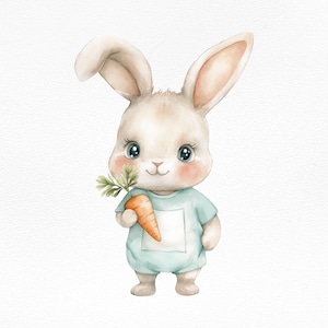 Aquarell Hase Clipart PNG, süße Kaninchen Illustration für Kinder Dekor, Baby-Dusche-Einladungen, Kinderzimmer Kunst, Scrapbooking, Sublimationsdatei
