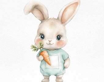 Conejito de acuarela PNG, linda ilustración de conejo para decoración infantil, invitaciones para baby shower, arte infantil, álbumes de recortes, archivo de sublimación