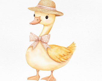 Cute Duck Watercolor Clipart, Digital Download, Baby Shower Invitations, Nursery Decor, Scrapbooking, Goose Illustration, Farm Animal PNG