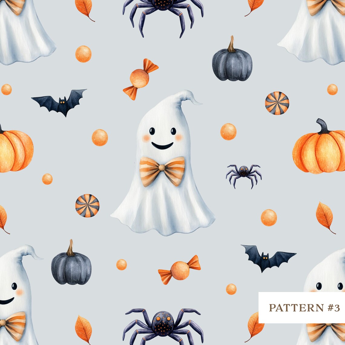 Cute Ghosts Seamless Pattern-pumpkins-spider-bat-halloween Spooky ...