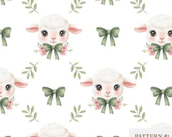 Cute Lamb Seamless Pattern – Baby Sheep Digital Paper, Nursery Animal Fabric Design, Easter Scrapbook, Kids Printable Background