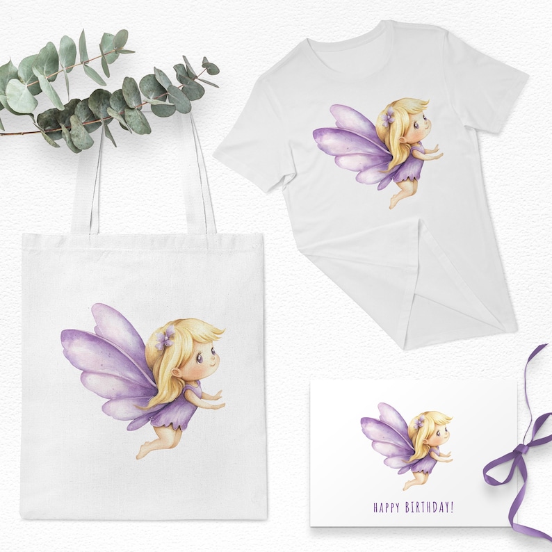 Purple Fairy Clipart - Watercolor Fairy Illustration, Cute Fantasy Art ...
