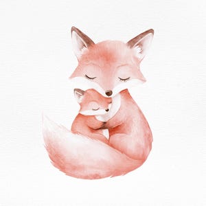 Clipart de maman renard-aquarelle renards Clipart-mignon bébé renard Clip art-illustration de renard-bois-transparent PNG-usage commercial-animaux mignons PNG