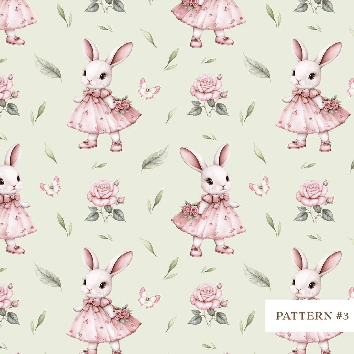 Vintage Rabbit Background Pattern Cute Bunny Girl Seamless Pattern-watercolor Rabbit Pattern-digital ...