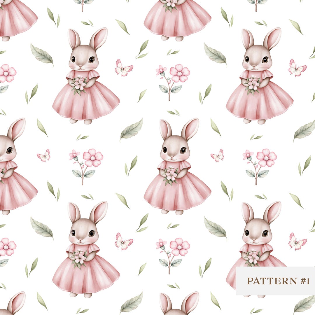 Cute Bunny Girl Seamless Pattern-watercolor Rabbit Pattern-digital ...