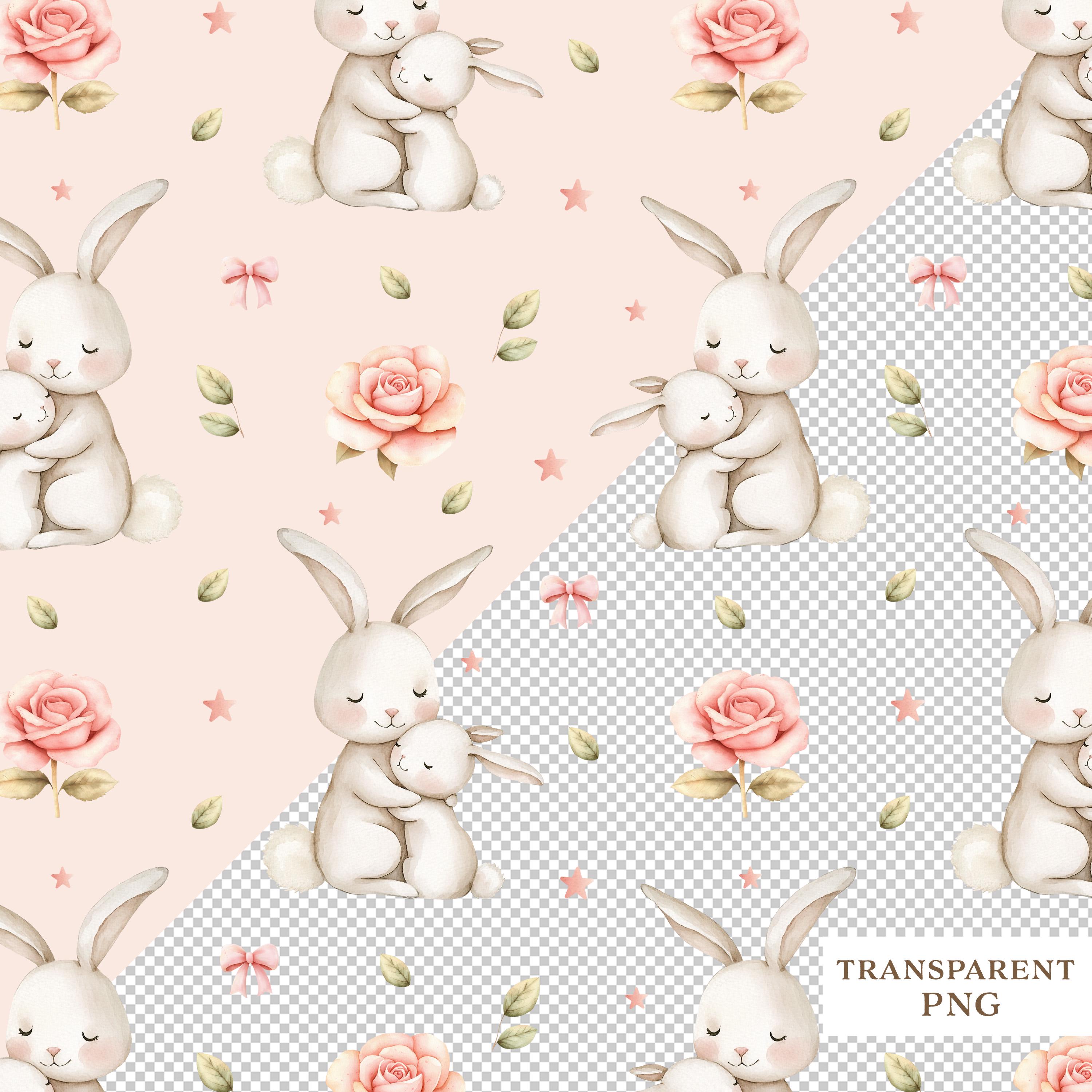 Cute Mama Bunny Seamless Pattern, Floral Baby Rabbit Digital Paper ...