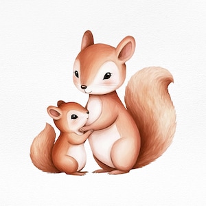 Maman écureuil Clipart-aquarelle écureuils Clipart-mignon bébé écureuil Clip art-écureuil Illustration-Woodland-Transparent PNG-usage commercial