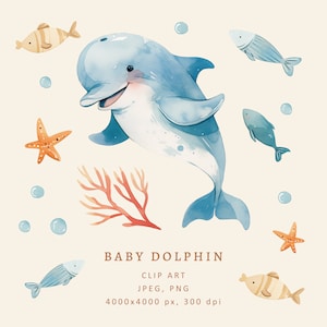 Delfin Clip Art-Maritime Aquarell Illustration-Baby Kinderzimmer Clipart-Baby Druck-Kinderzimmer Stoff Design-Kommerzielle Nutzung-Süße Kinder Grafik PNG