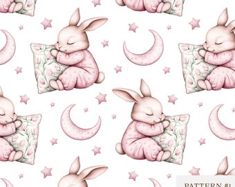 Cute Watercolor Sleeping Bunny seamless pattern, Sleepy Rabbit Pattern, Digital Paper, repeating pattern, Nursery fabric design, Sleepyhead