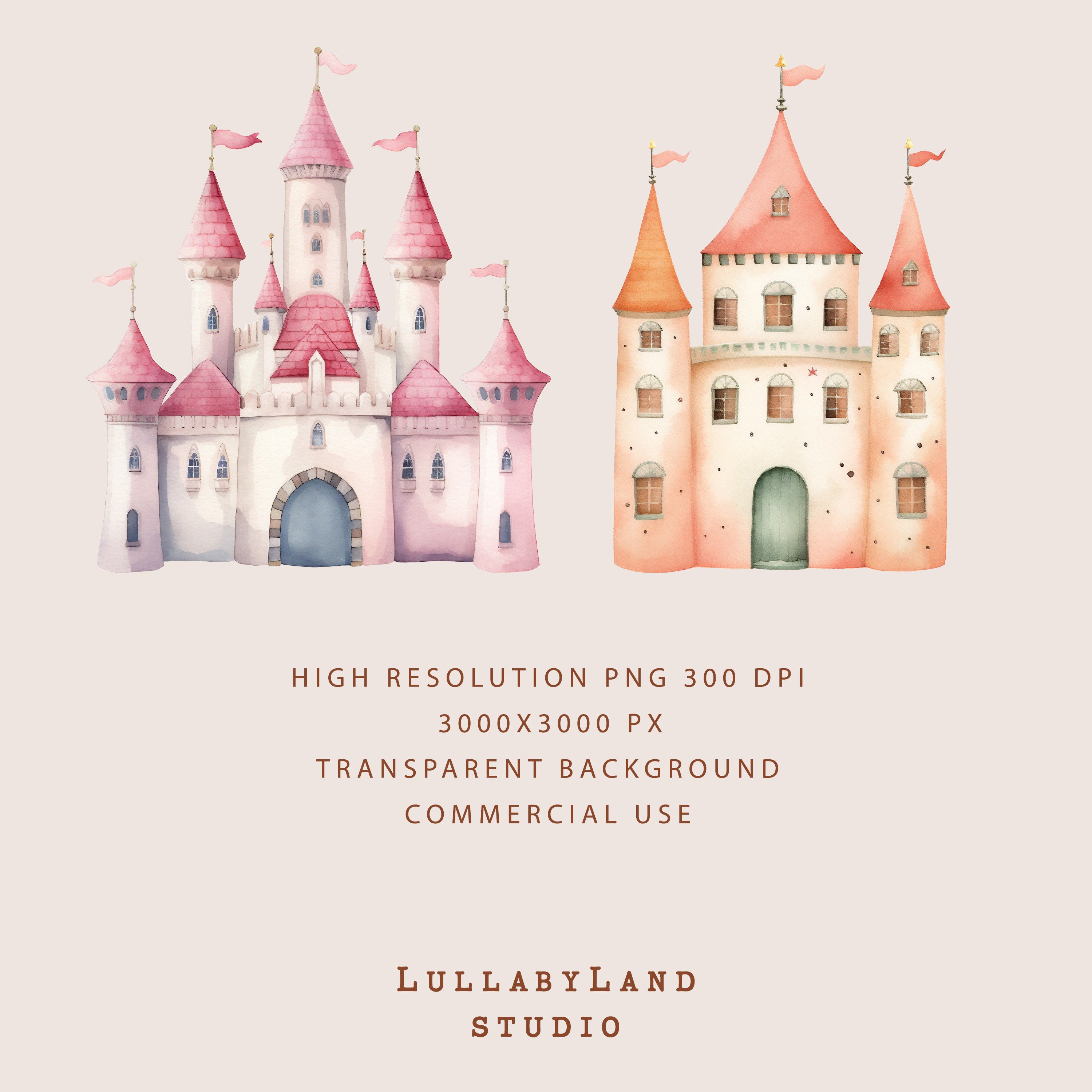 Watercolor Pink Fairy Castle Clipart-princess Castle-magical Kingdom ...