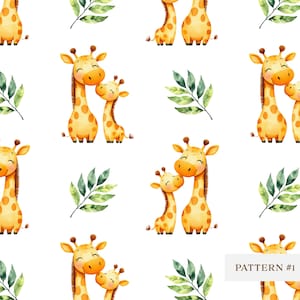 Aquarelle girafe transparente motif PNG, papier numérique mignon bébé animal Safari, chambre d'enfant jungle impression, sublimation baby shower, conception de tissu