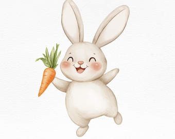 Conejito de acuarela PNG, linda ilustración de conejo para decoración infantil, invitaciones para baby shower, arte infantil, álbumes de recortes, archivo de sublimación