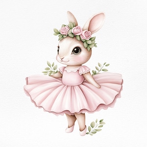 Aquarell Ballerina Bunny Clipart PNG Floral-Kaninchen Clip Art-Ballet Häschen Im Tutu Kleid-Baby Kaninchen PNG-Kinderzimmer Dekor PNG-Kommerzielle Nutzung
