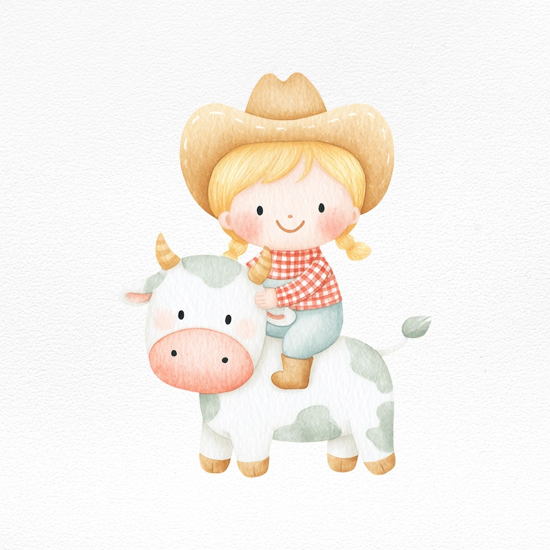 Watercolor Cowgirl Girl Clipart Cute Farm Girl Riding Cow Western watercolor-cowgirl-girl-clipart-cute-farm-girl-riding-cow-western