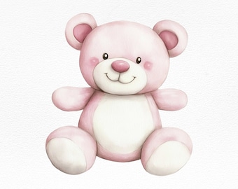 Aquarelle rose des cliparts ours en peluche, mignon bébé ours PNG, Art animalier pour chambre d'enfant, sublimation pour baby shower, décoration imprimable pour enfants/Illustration nounours