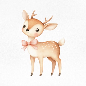 Clipart cerf mignon, faon des bois PNG, décoration de chambre d'enfant, scrapbooking, faire-part, fichier de sublimation animal mignon, illustration d'animal de la forêt