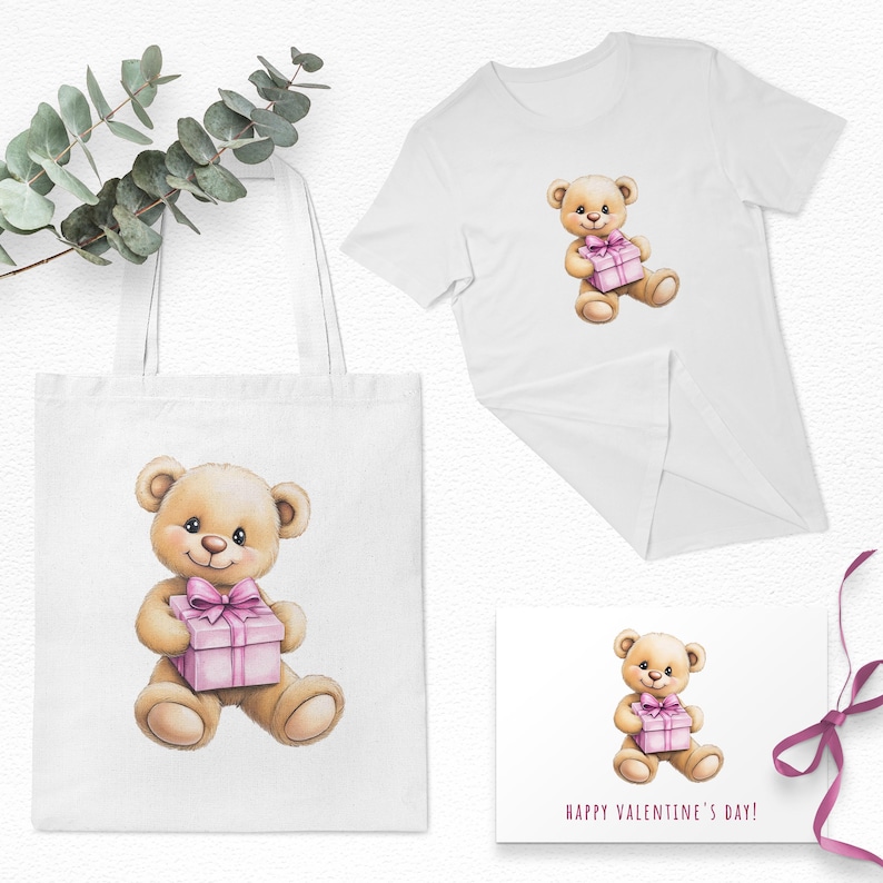 Cute Teddy Bear With Pink Gift Box Illustration, Valentine’s Day ...