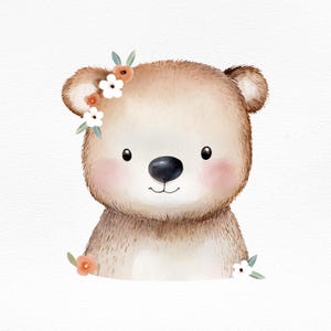 Clipart de oso de acuarela, linda ilustración de animal del bosque, decoración de baby shower, arte infantil, descarga digital, gráficos de scrapbooking, osito de peluche