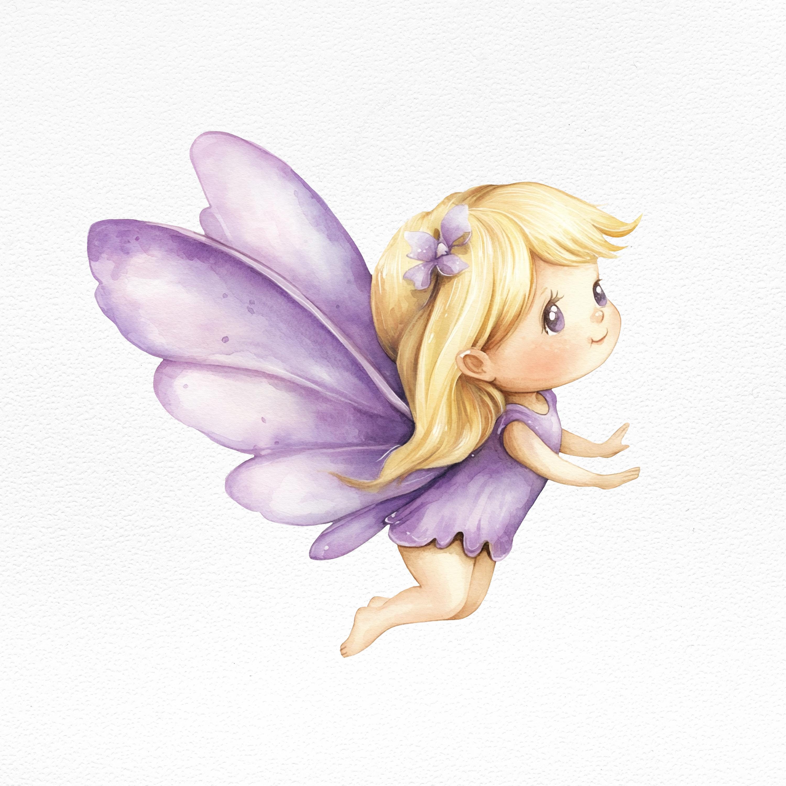 Purple Fairy Clipart - Watercolor Fairy Illustration, Cute Fantasy Art ...